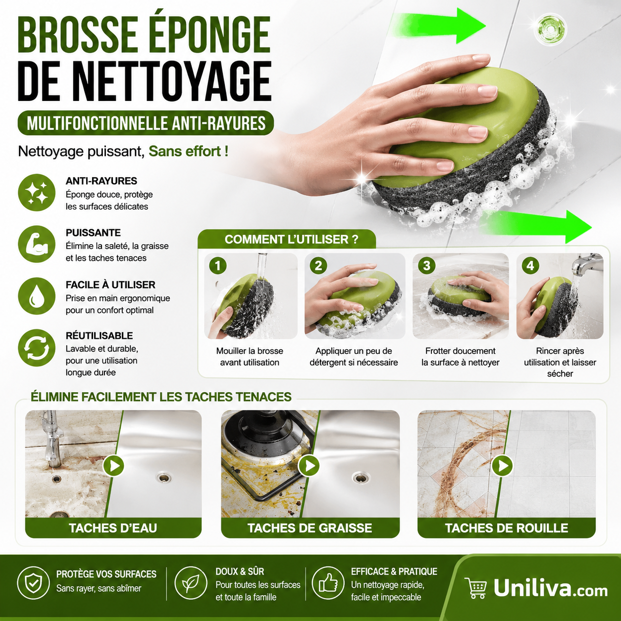 Brosse Éponge de Nettoyage Multifonctionnelle Anti-Rayures