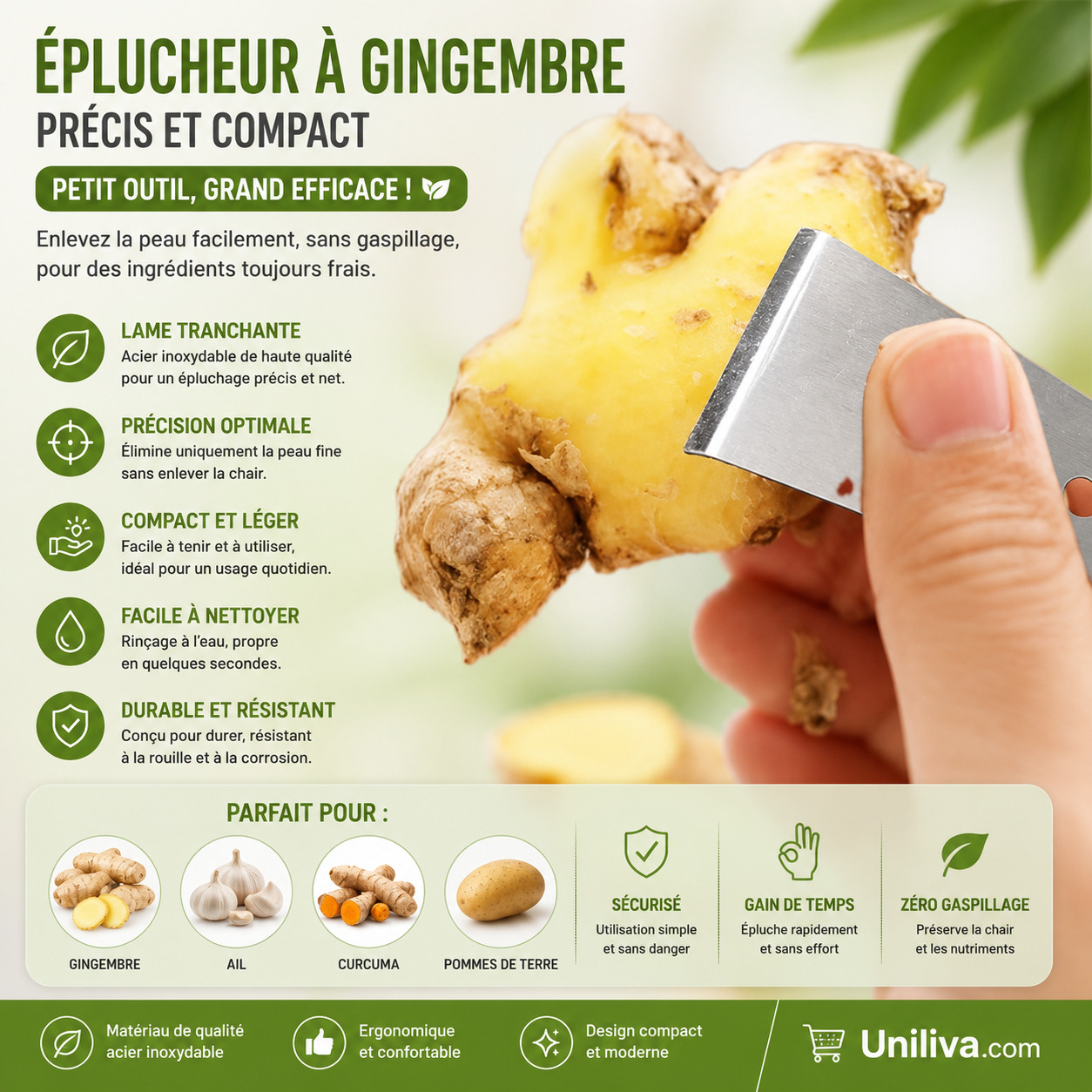 Éplucheur à Gingembre Précis et Compact