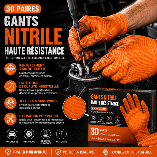 (30 paires)🔥🔥Gants jetables en nitrile avec renfort à motif losange, gants de protection industriels