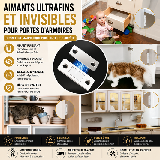 Aimants ultrafins et invisibles pour portes d'armoires