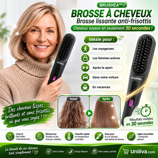 BRUSHEA™ Brosse à cheveux | Brosse lissante anti-frisottis – Cheveux soyeux en seulement 30 secondes