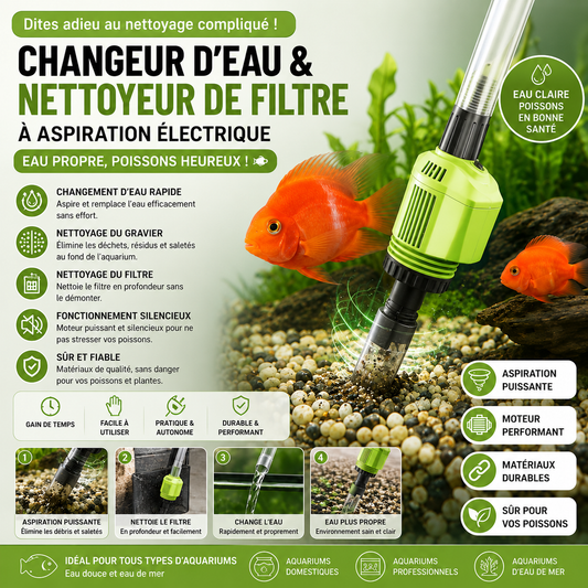 Changeur d'eau et Nettoyeur de Filtre d'Aquarium à Aspiration Électrique 🐠🔧 - Facilitez l'Entretien de Votre Aquariophilie!