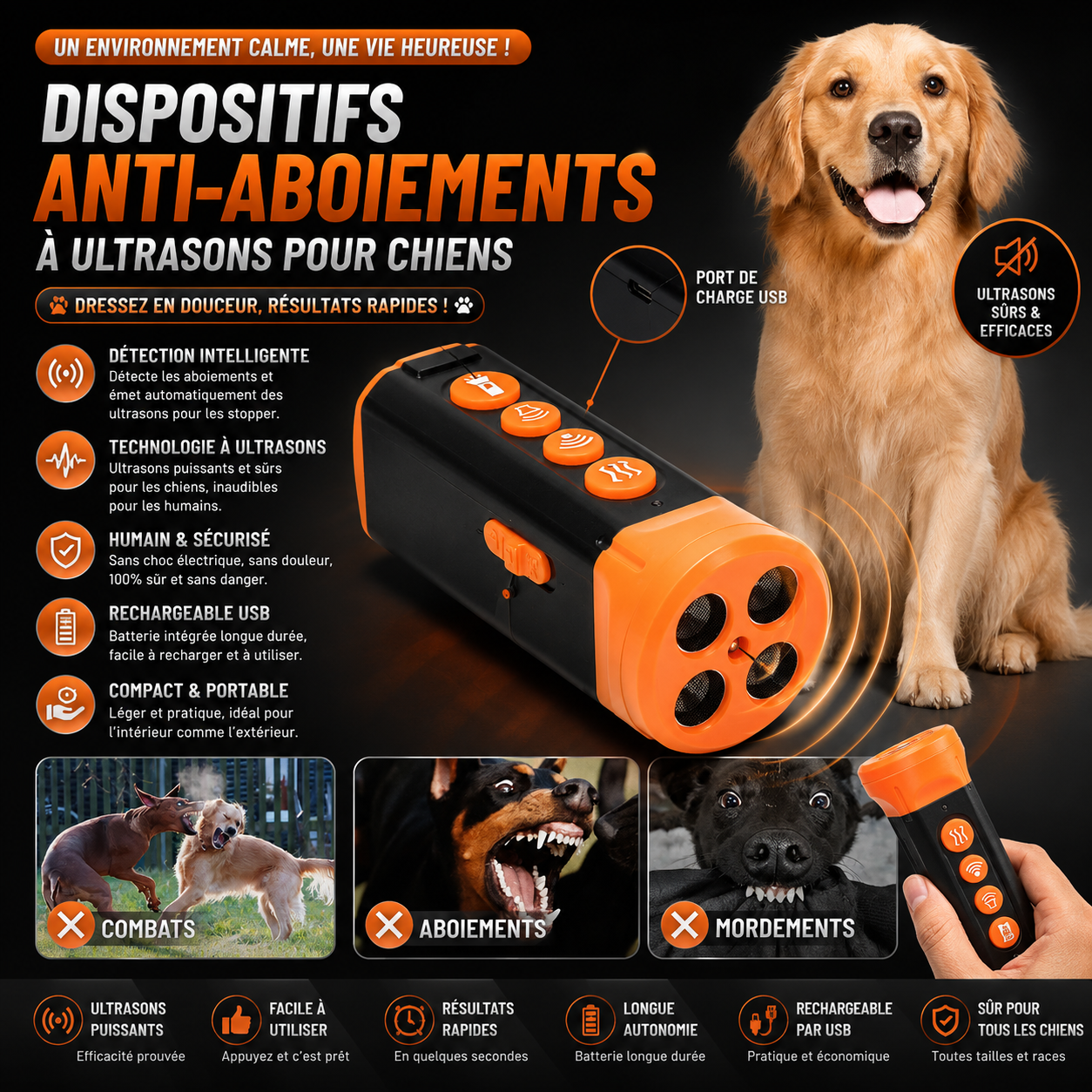 Dispositifs anti-aboiements à ultrasons pour chiens