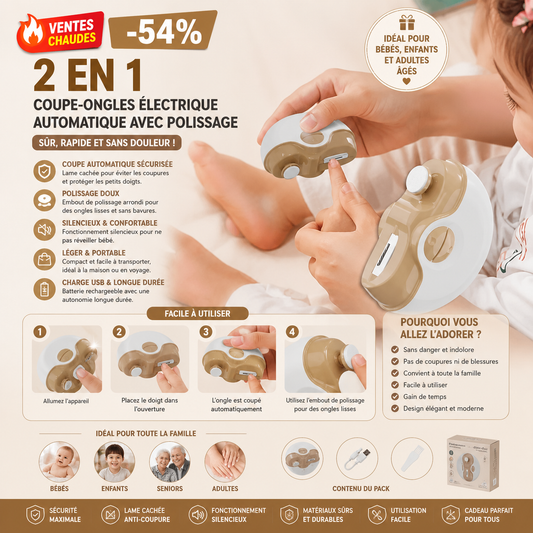 ⏰Ventes chaudes - 54% de réduction🔥2 en 1 Coupe-ongles Électrique Automatique avec Polissage