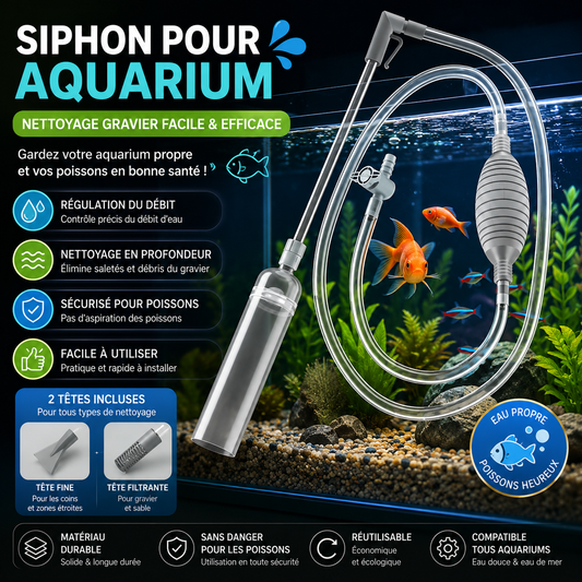 💦Siphon pour Aquarium - Nettoyage Gravier avec Régulation Débit, 2 Têtes Incluses - Sécurisé pour Poissons, Facile à Utiliser🐠