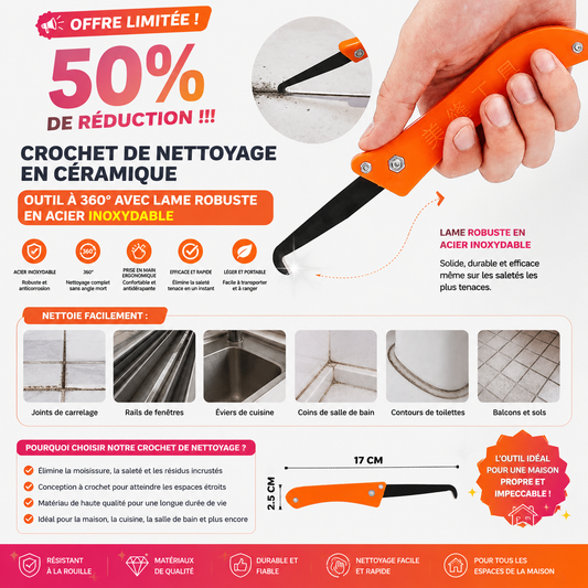 📢📢50 % de réduction !!!✨Crochet de nettoyage en céramique | Outil à 360° avec lame robuste en acier inoxydable