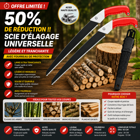 📢📢50 %  DE RÉDUCTION !! ⏰Scie d'élagage universelle légère et tranchante avec fourreau🔥