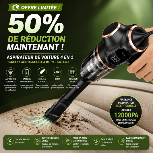 🌪️ 50% DE RÉDUCTION MAINTENANT! 🔋 Aspirateur de voiture 4 en 1 – Puissant, rechargeable & ultra-portable