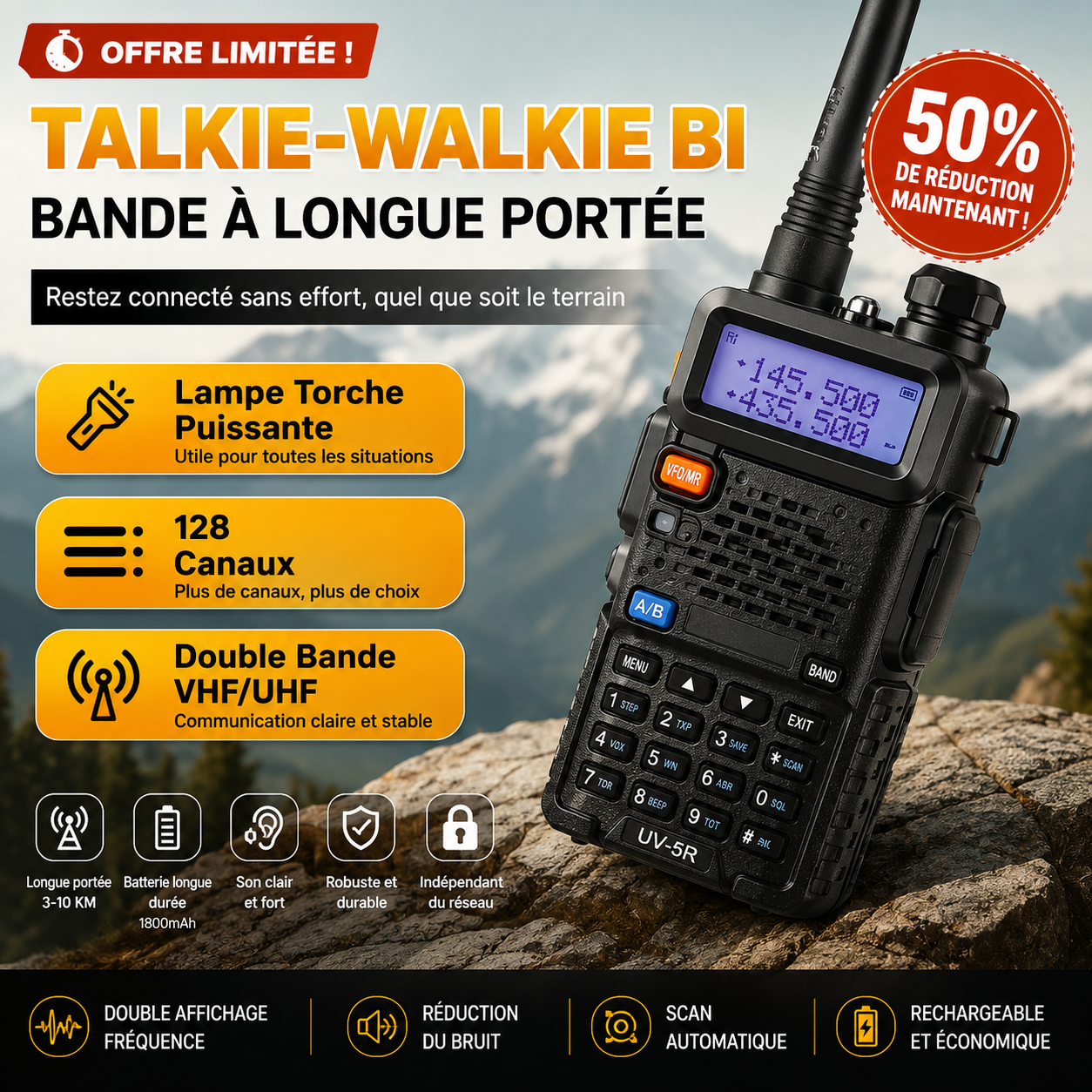 🔥Radio amateur UV-5R longue portée UV5R Radio bidirectionnelle double bande Walkie