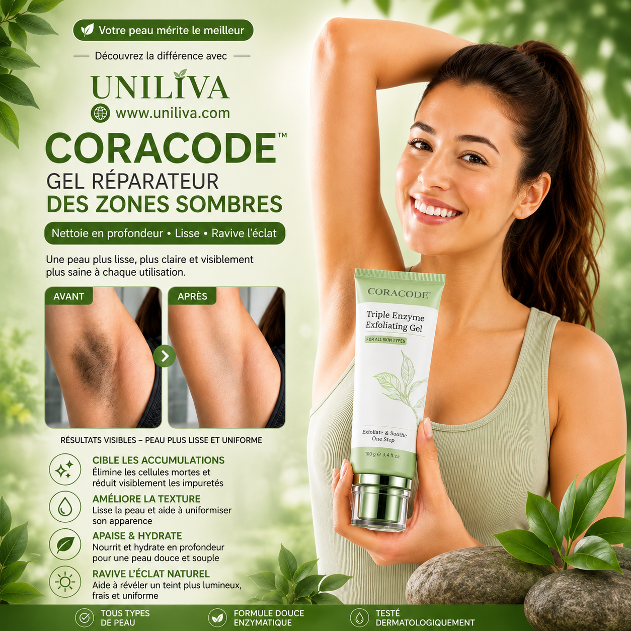 Coracode™ Gel Réparateur pour Zones Sombres | Aide à raviver l’apparence de la peau et à cibler l’accumulation cutanée pour un teint plus lumineux