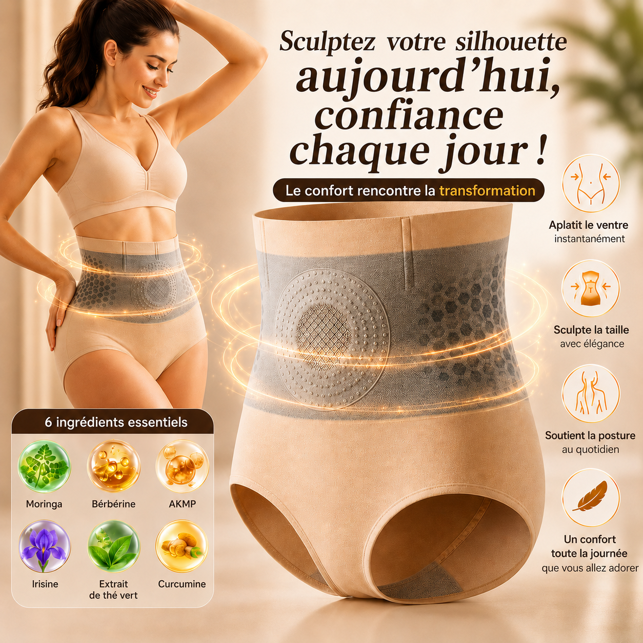 Slimoria™ Short Sculptant | Contrôle du Ventre Taille Haute Sans Coutures, Taille Affinée & Effet Push-Up Instantané en Quelques Secondes