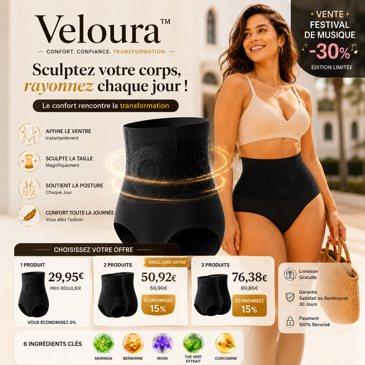 Veloura™ Short Sculptant | Contrôle du Ventre Taille Haute Sans Couture pour une Silhouette Lisse, Sculptée et Pleine de Confiance