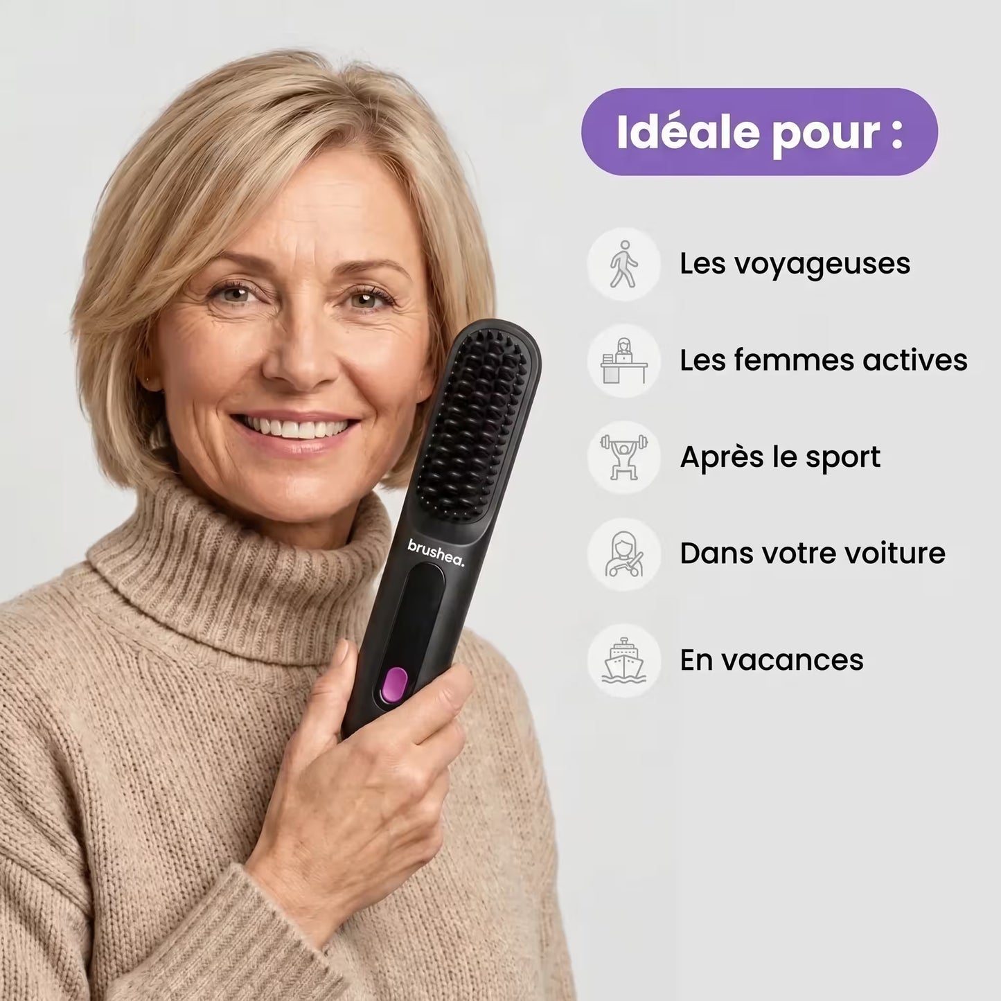 BRUSHEA™ Brosse à cheveux | Brosse lissante anti-frisottis – Cheveux soyeux en seulement 30 secondes