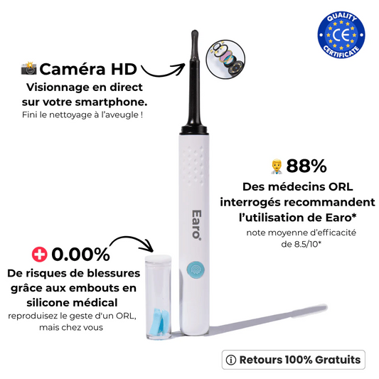 Earo® | Nettoyez votre cérumen en toute sécurité grâce à la technologie de caméra HD en seulement 3 minutes